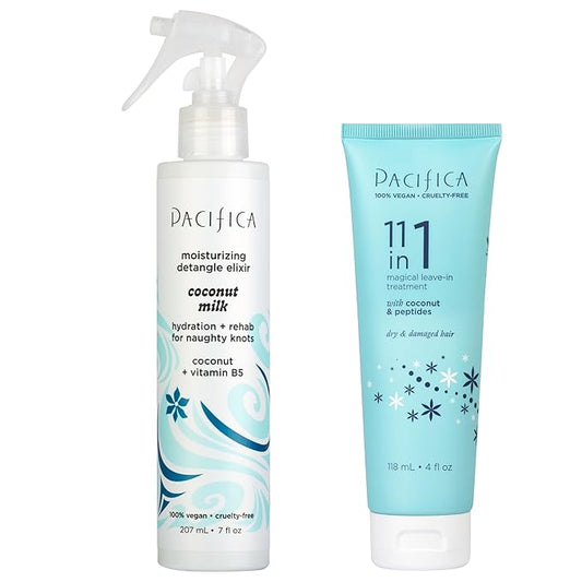 Pacifica Hair Detangler Spray & Leave-In Conditioner Bundle – Tangle-Releasing Hydrating Leave On Conditioning Elixir for Frizz Control, Knotty Hair Repair & Smooth, Shiny Finish Vegan All Hair Types