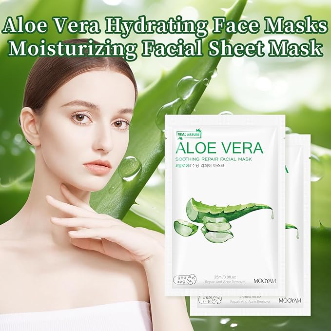 Facial Masks Skincare for Women, Aloe Vera Hydrating Face Sheet Masks,Moisturizing Face Mask Suitable for All the Skin,Dry Skin,Face Spa Mask 10 Sheets