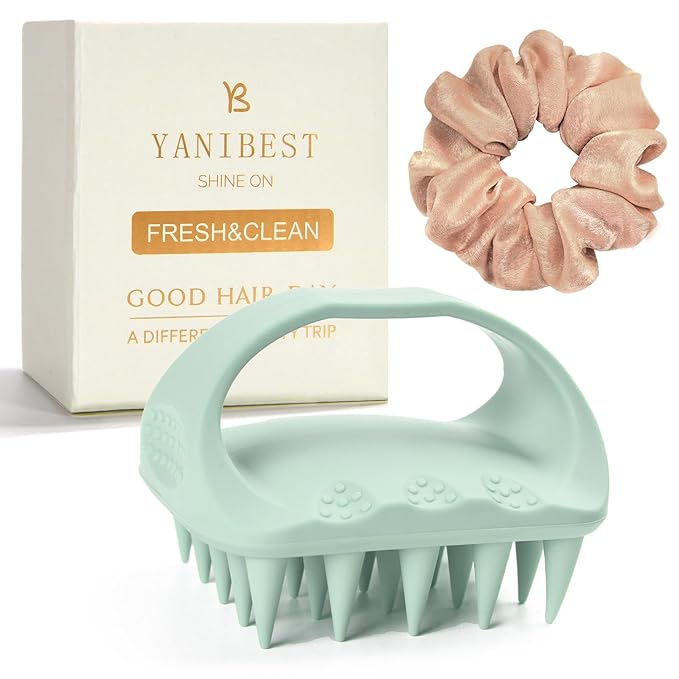 YANIBEST Hair Massager Shampoo Brush, Scalp Scrubber with Soft Silicone Bristles, Hair Brush Scalp Brush & Scalp Exfoliator Wet Dry Hair Brush for Scalp Care, Green