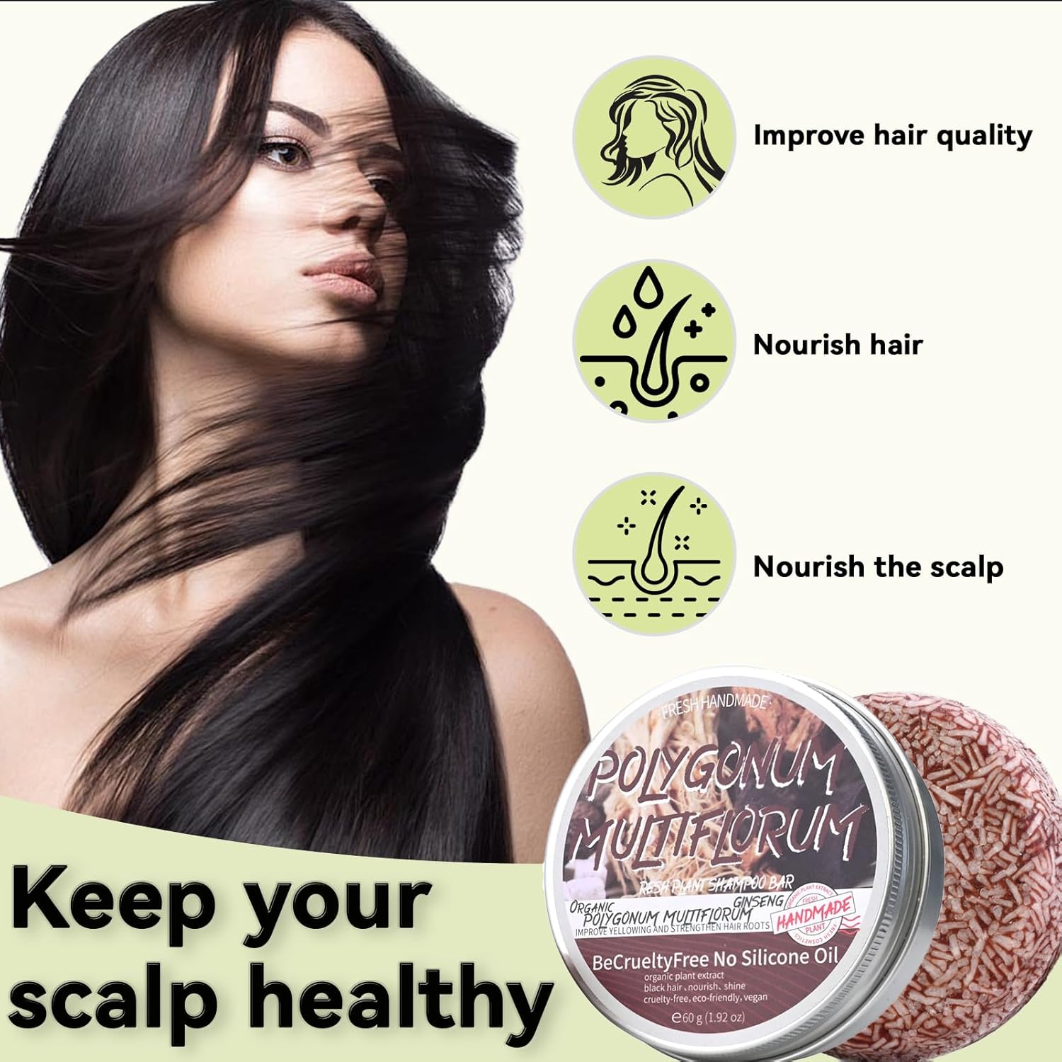 2PCS Shampoo Bar for Gray Hair, Shouwu Blackening Shampoo Soap for Gray Hair Natural Organics Shampoo and Conditioner Bar for Thinning Hair for Men & Women (Shouwu) - Glowelle