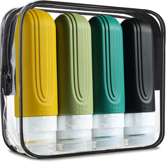 Travel Bottles for Toiletries, Tsa Approved 3oz Travel Size Containers BPA Free Leak Proof Refillable Liquid Silicone Squeezable Travel Accessories for Shampoo Conditioner Lotion (4 Pack)