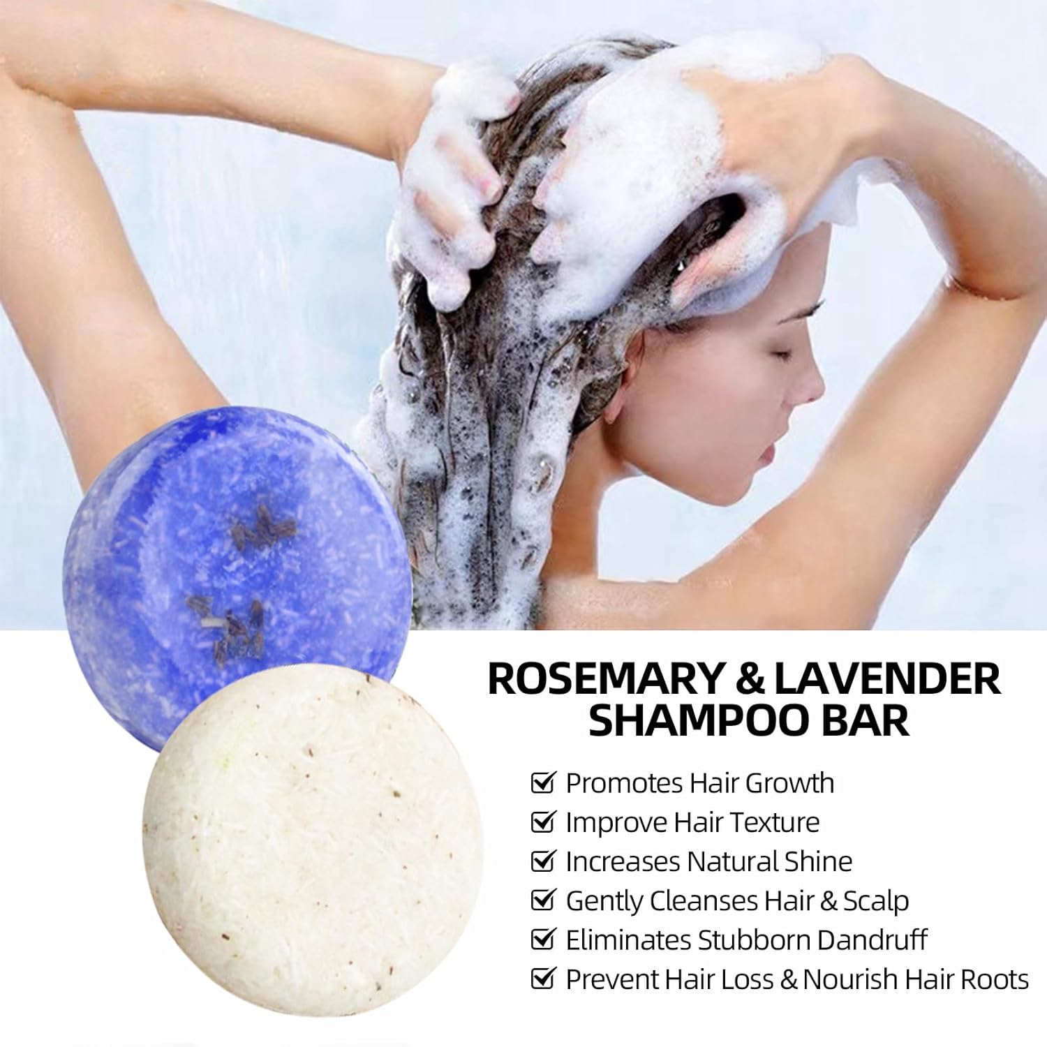 2 Pack Rosemary Lavender Hair Shampoo Bar,Deep Cleansing for Scalp Hair Loss Shampoo Soap,Organic Shampoo Oil Control for Hair Growth,Refreshing and Hydrating Bar,Gifts for Women Men - Glowelle