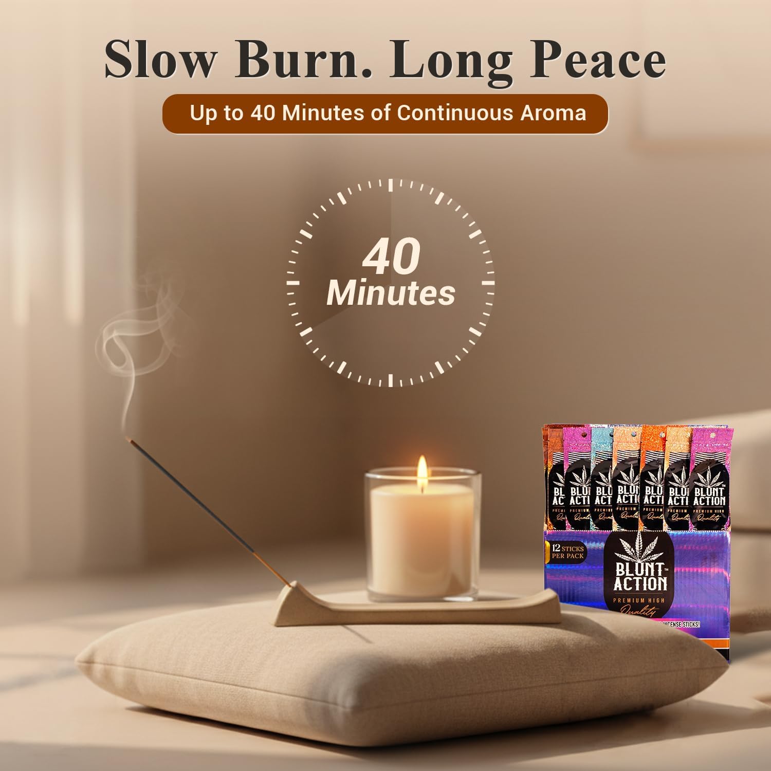 Tulasi Blunt Action Incense Sticks, 12 Packs, 144Pc, Long Lasting Fragrance, Natural Essential Oils Hand Rolled Incense Sticks for Aromatherapy, Relaxing, Yoga, Meditation, Prayer - Glowelle