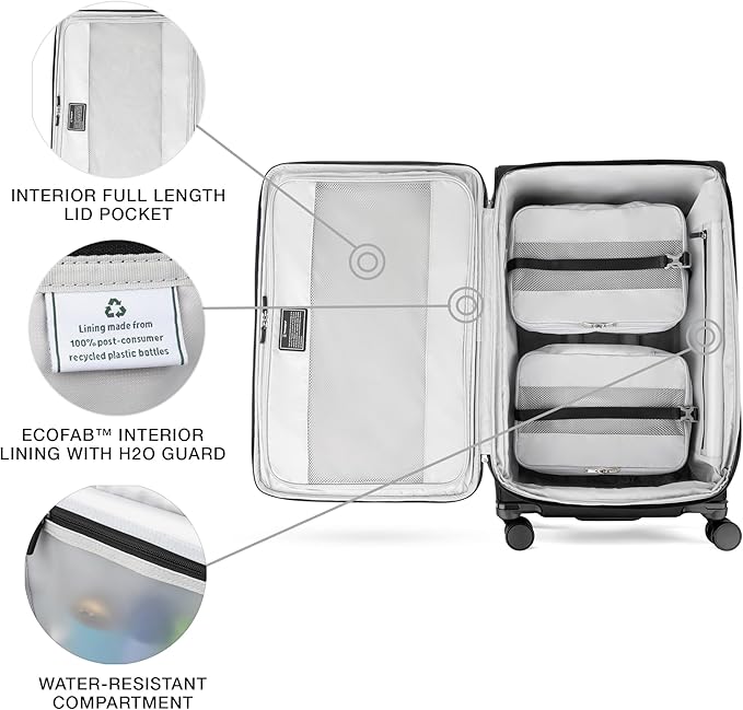 Travelpro VersaPack+ Lightweight Softside Expandable Checked Luggage, 8 Spinner Suitcase, TSA Lock, Men and Women, Checked Large 29-Inch, Black