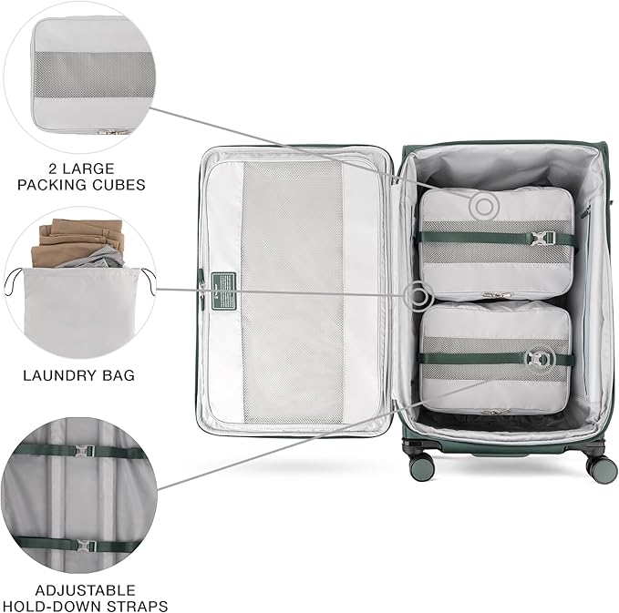 Travelpro VersaPack+ Lightweight Softside Expandable Checked Luggage, 8 Spinner Suitcase, TSA Lock, Men and Women, Checked Large 29-Inch, Desert Sage Green