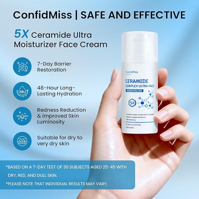 5X Ceramide Ultra Moisturizer Face Cream，with Ceramide Hyaluronic Acid Centella Collagen Hydration Relief Redness Reducing Ultra Repair Cream for Dry Skin Type