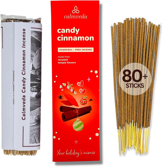Candy Cinnamon Incense Stick Holiday - Incense (80 Sticks) Spicy, Creamy Vanilla and Flavorful Tangerine Incense | Charcoal Free, Made from Upcycled Flowers | Fall Incense Sticks for Holiday Fun - Glowelle
