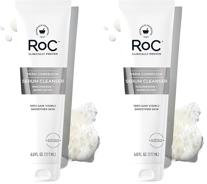 RoC Retinol Correxion Deep Wrinkle Serum Facial Cleanser with Niacinamide for Anti-Aging & Fine Lines,Makeup Remover,Ophthalmologist Tested Skin Care,6 oz,(Pack of 2)