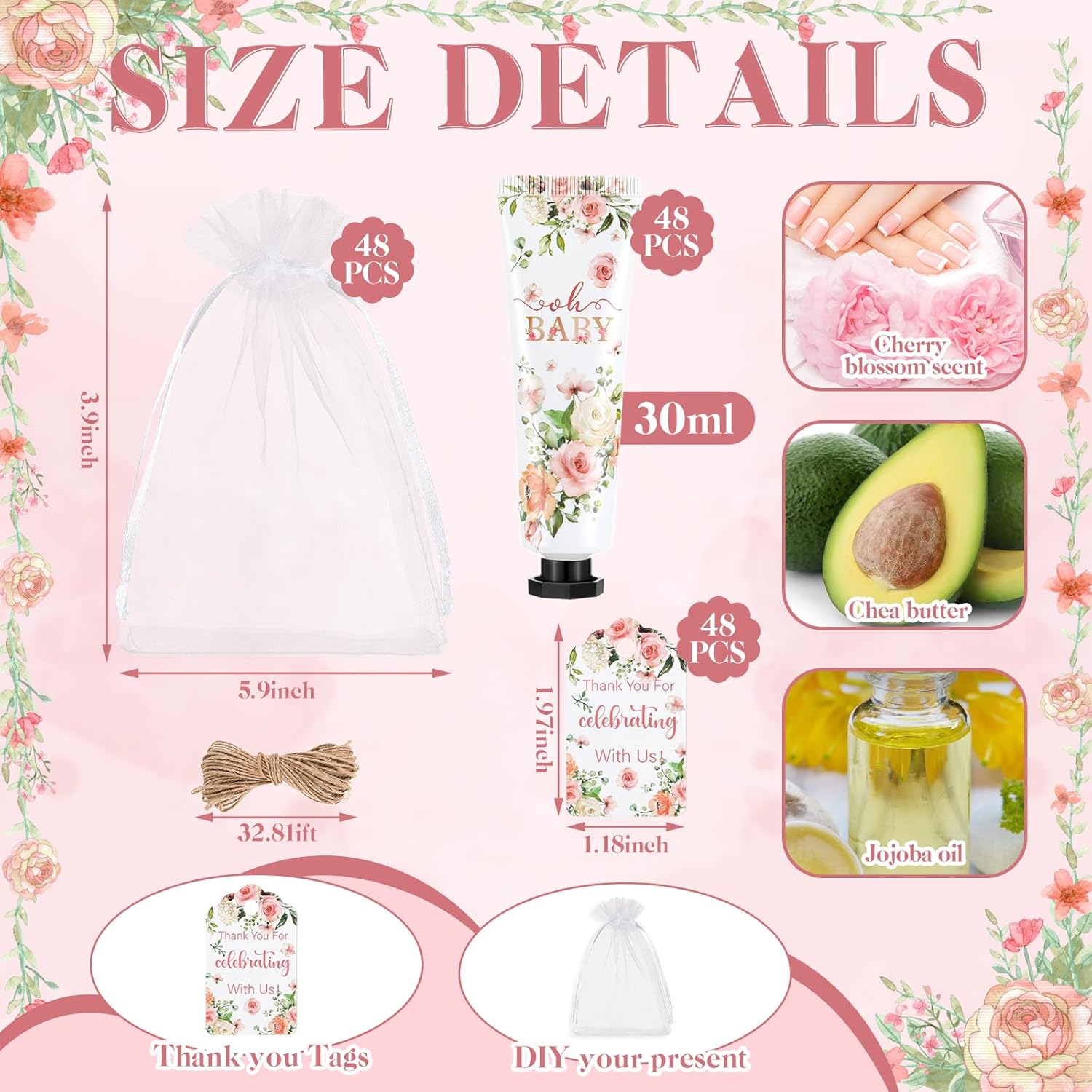 48 Sets Baby Shower Hand Cream Party Favors for Guests Gift Bulk Travel Size Hand Lotion Set for Baby Shower Wedding Christmas(Flower) - Glowelle