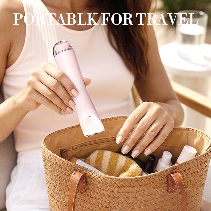 Bikini Trimmer for Women, 2 in 1 Electric Shaver for Women, Pubic Hair Trimmer Waterproof IPX7 with LED, Bikini Razor for Leg Arm Underarm Bikini Area, Pull Bows Gift Box for Friends (Rose Pink)