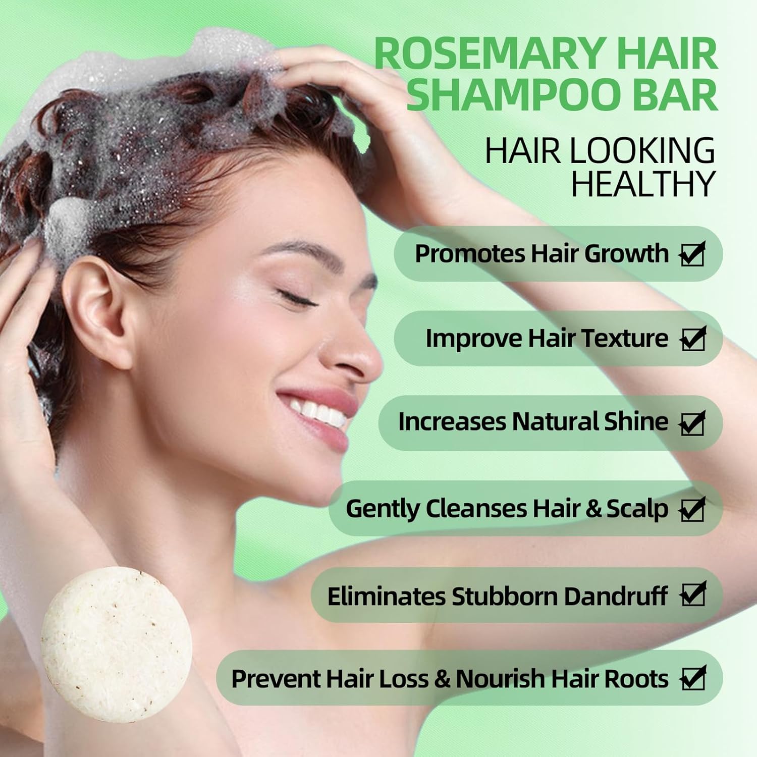 2 Pack Rosemary Hair Shampoo Bar,Deep Cleansing for Scalp Hair Loss Shampoo Soap,Organic Hair Oil Control,Solid Shampoo for Hair Growth, Refreshing and Hydrating Soap for Stocking Stuffers Women Gifts - Glowelle