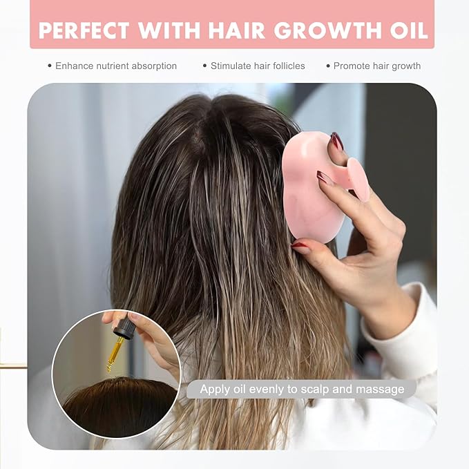 FREATECH Scalp Massager Hair Growth, Scalp Scrubber Shampoo Brush with Soft Silicone Bristles for Dandruff Removal and Hair Care, Wet & Dry Hair Massager Scalp Exfoliator, Chalk Pink