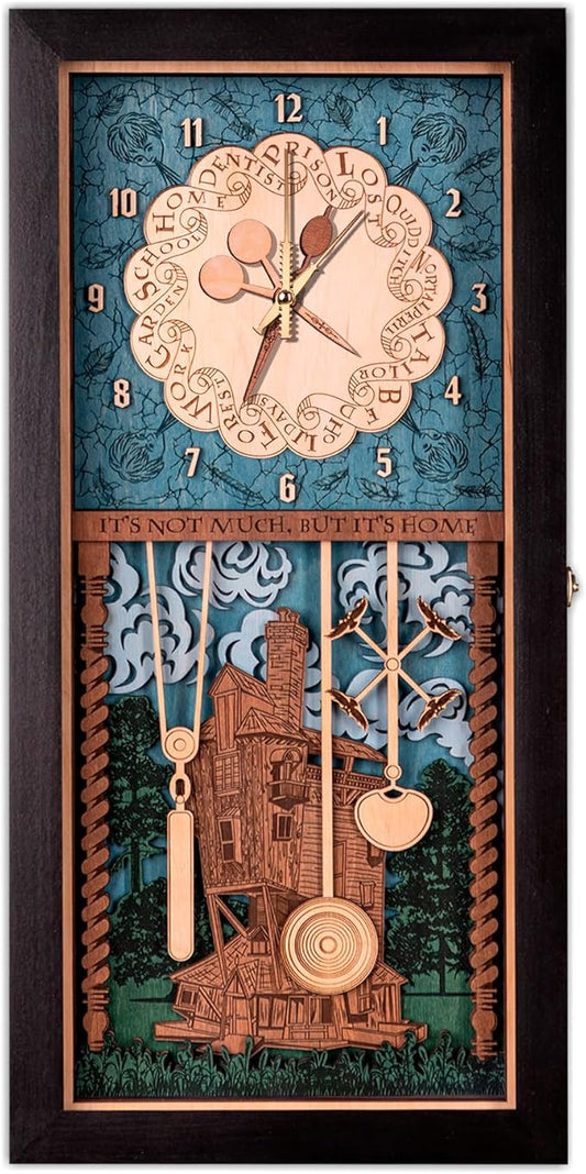 ZE WOOD Weasley Family Harry Potter 3D Wall Clock - Collectible Coffee Brown Wooden Clock, Silent Large Modern Rustic Decorative Home Decor for Harry Potter Fans, Mother's Day Gift (3 spoons, XL)