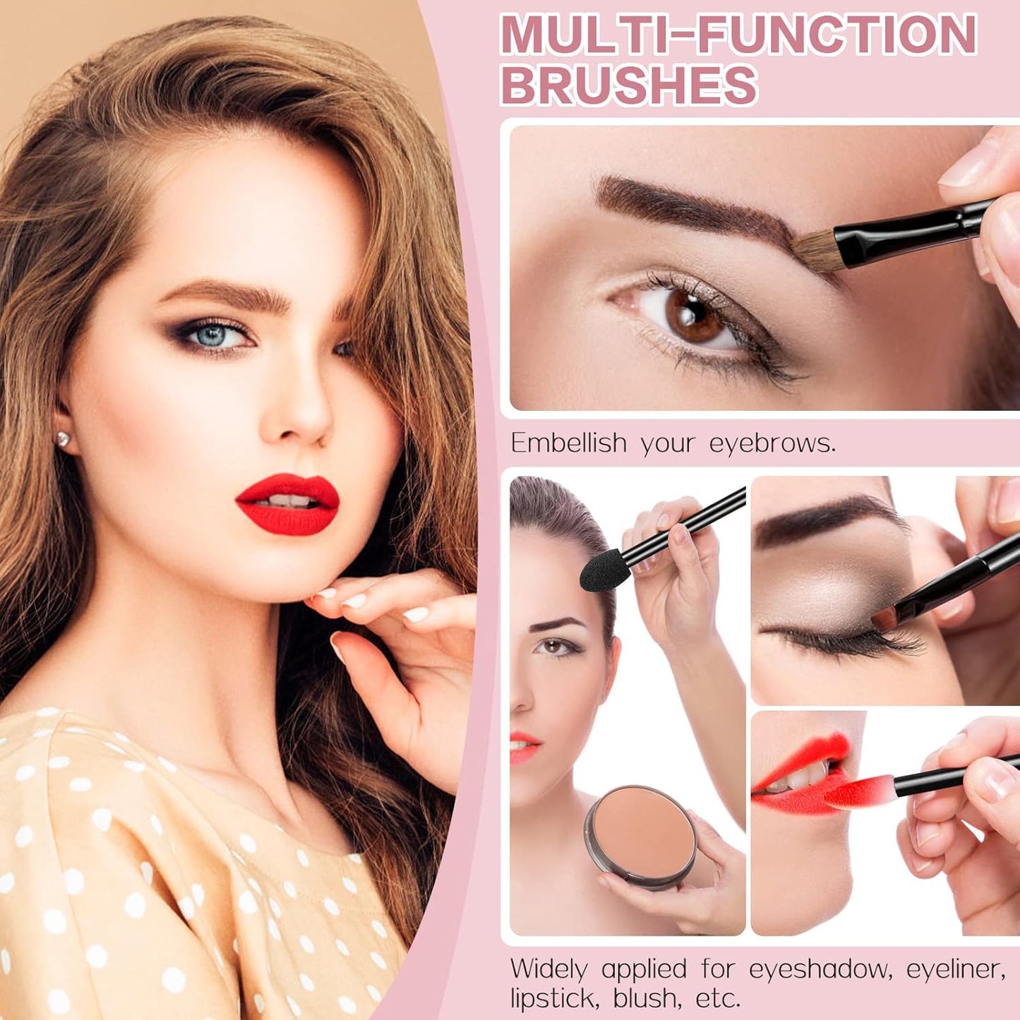 250 Piece Disposable Eyebrow Brush Set - 100 Angled/Round Eyebrow Brushes, 50 Double-End Eyeshadow Brushes, 100 Lip Brushes for Women & Girls Salon Beauty Cosmetic Makeup Tool