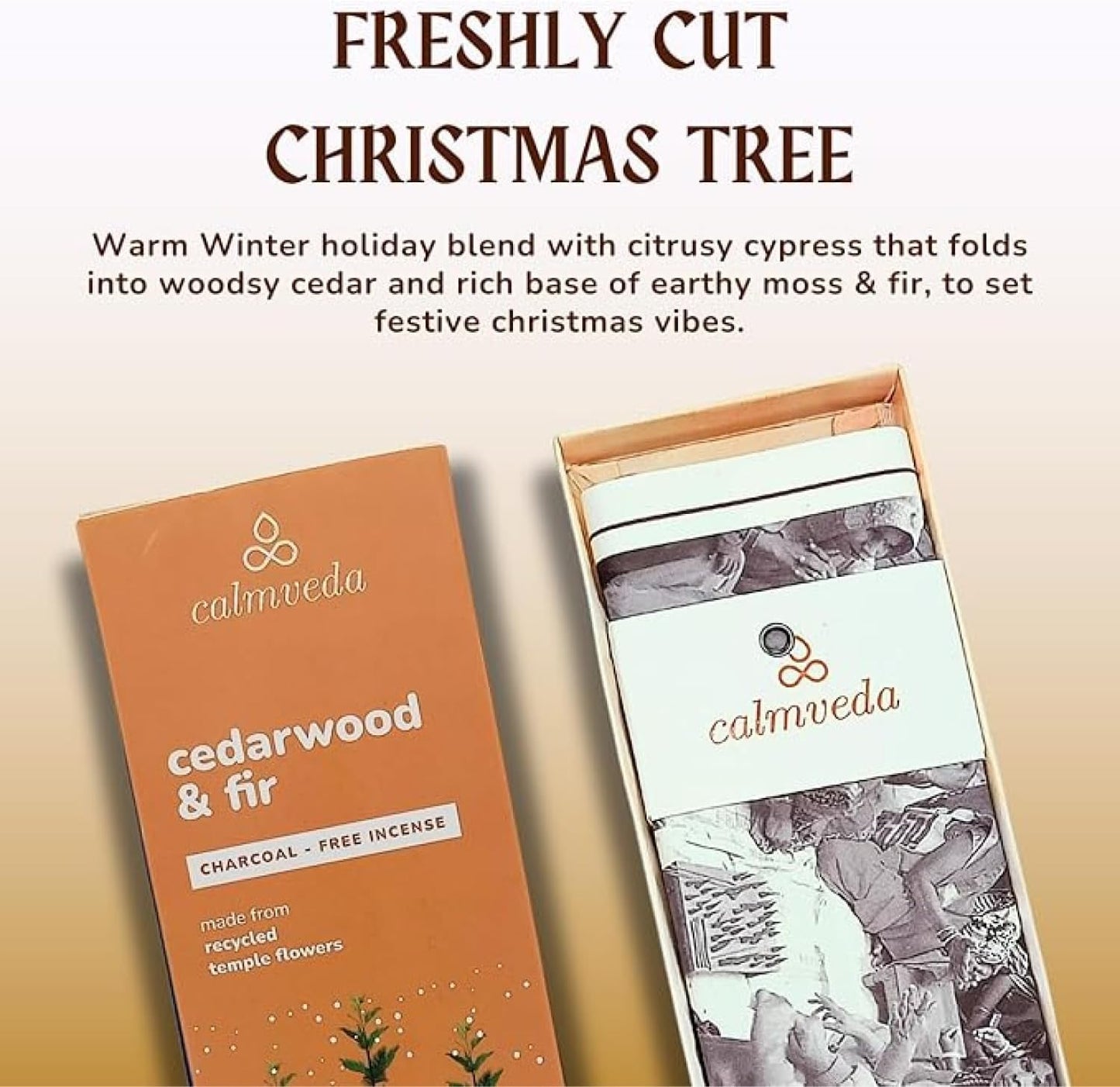 Balsam Cedar Incense Sticks - (80 Scented Sticks) Charcoal Free, Made from Upcycled Flowers | Like Freshly Cut Christmas Tree Incense Sticks, Cypress Woodsy & Moss Notes | for Holiday Cheers - Glowelle