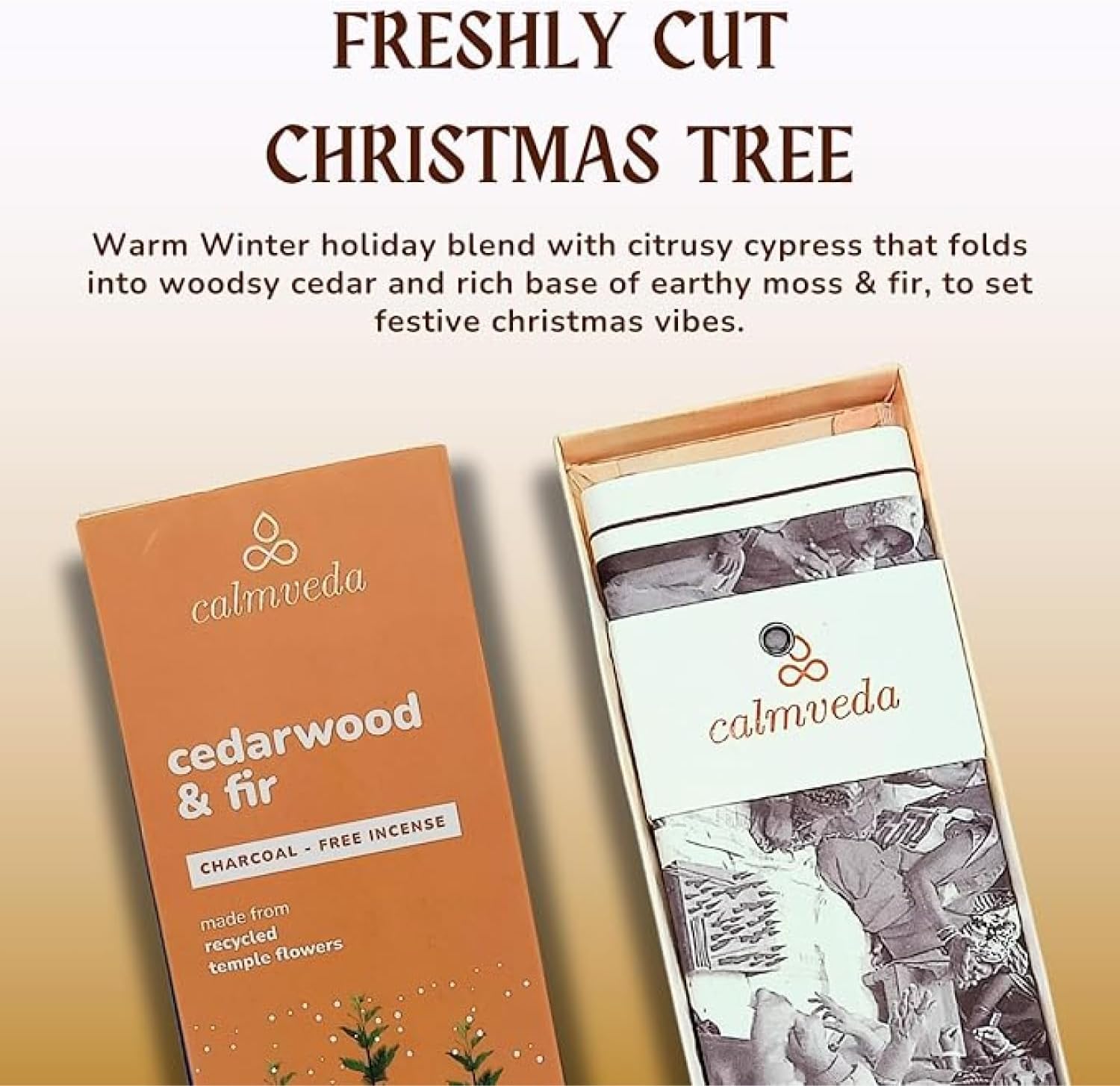 Balsam Cedar Incense Sticks - (80 Scented Sticks) Charcoal Free, Made from Upcycled Flowers | Like Freshly Cut Christmas Tree Incense Sticks, Cypress Woodsy & Moss Notes | for Holiday Cheers - Glowelle