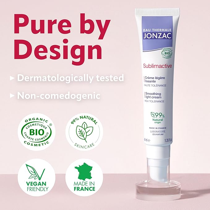 JONZAC Eau Thermale Sublimactive Organic Anti-Aging Smoothing Light Cream for Women - Firms and Smooths Skin - Light Texture - Natural Skin Care - Safe for Sensitive Skin - 1.35 fl oz