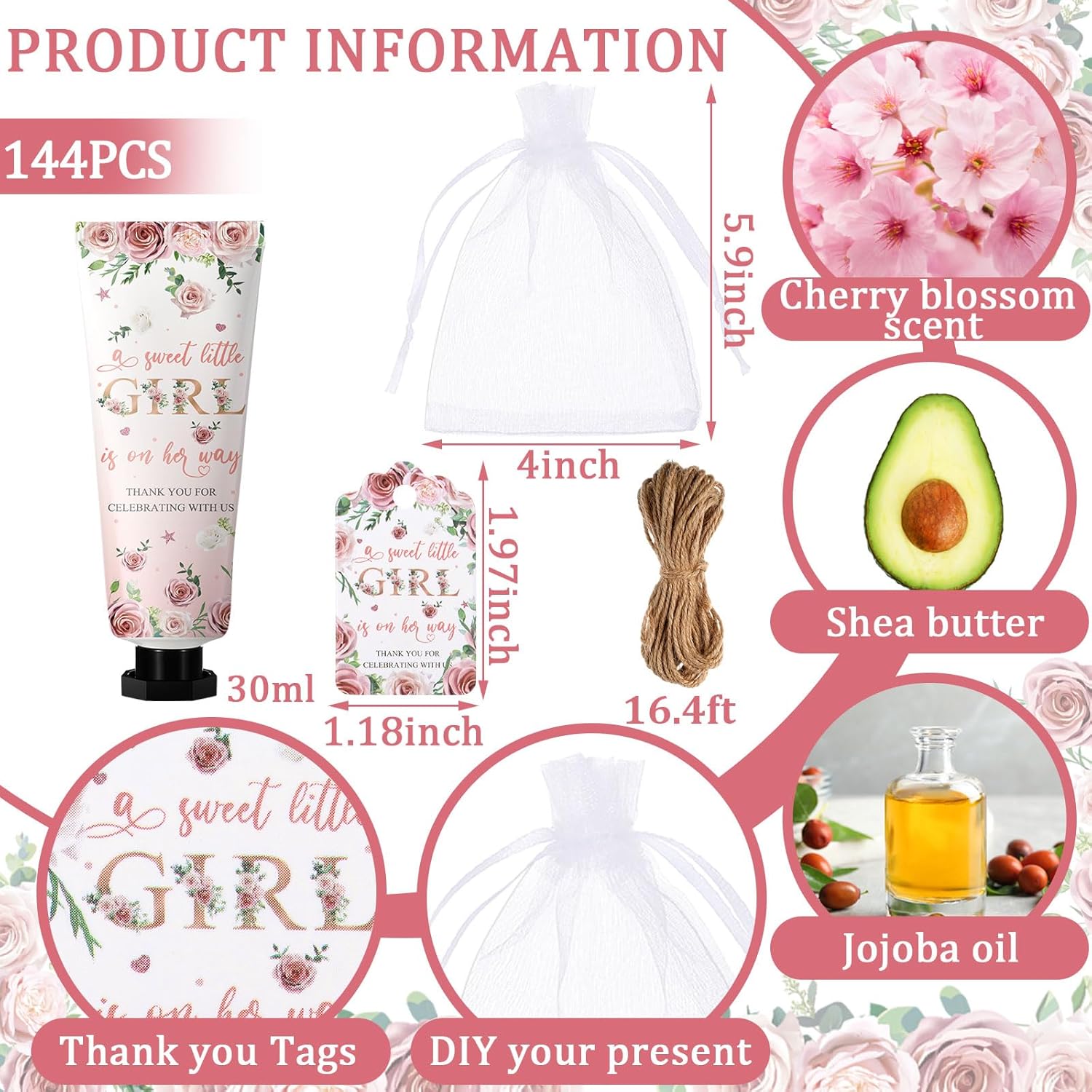 48 Sets Baby Shower Hand Cream Party Favors for Guests Gift Bulk Travel Size Hand Lotion Set for Baby Shower Wedding Christmas(Girl) - Glowelle