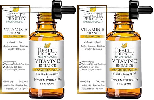 Health Priority Naturals|Organic Vitamin E Oil for Skin/Scars - 30,000 IU, 1 Fl Oz - Handmade in South Carolina, Non-GMO, Gluten/Cruelty Free, Vegan - Lavender Scented (Pack of 2)