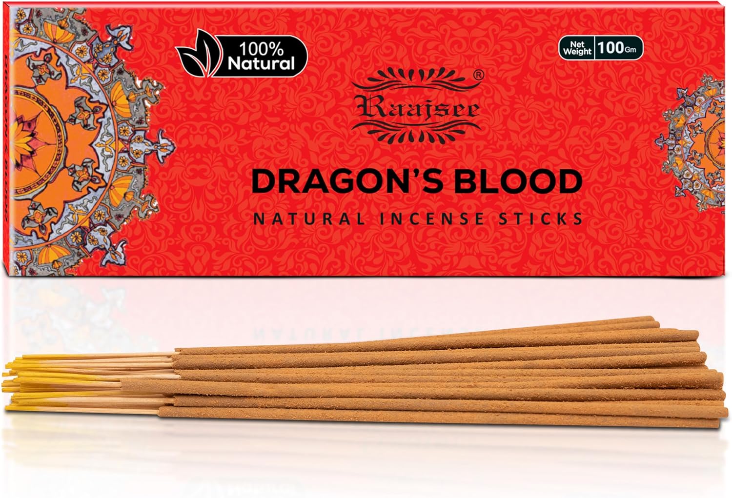 Raajsee Dragon Blood Incense Sticks 100 Gm Pack-100% Pure Organic Natural Hand Rolled Free from Chemicals-for Church,Aroma Therapy,Relaxation,Meditation & Sensual Therapy - Glowelle
