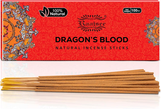 Raajsee Dragon Blood Incense Sticks 100 Gm Pack-100% Pure Organic Natural Hand Rolled Free from Chemicals-for Church,Aroma Therapy,Relaxation,Meditation & Sensual Therapy - Glowelle