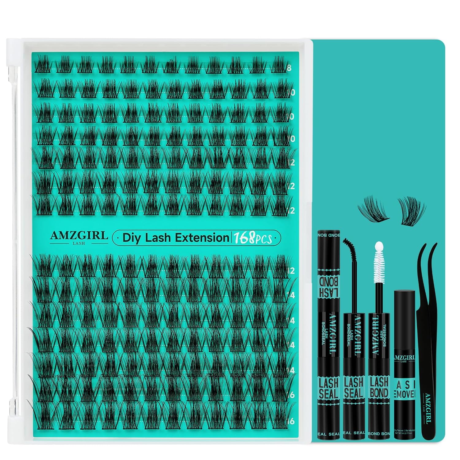 Lash Extension Kit,168Pcs DIY Eyelash Clusters with Bond and Seal Glue Waterproof,Eyelashes Remover for Cluster Extensions for Beginner,Lashes Applicator Tool(Medusa,D-Mix8-16mm Kit) - Glowelle