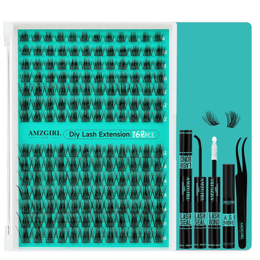 Lash Extension Kit,168Pcs DIY Eyelash Clusters with Bond and Seal Glue Waterproof,Eyelashes Remover for Cluster Extensions for Beginner,Lashes Applicator Tool(Medusa,D-Mix8-16mm Kit) - Glowelle