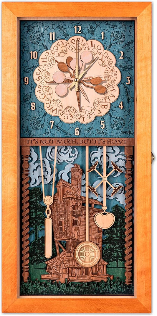 ZE WOOD Weasley Family Harry Potter 3D Wall Clock - Unique Collectible Oak Brown Wooden Clock, Silent Large Modern Rustic Decorative Home Decor for Harry Potter Fans, Mother's Day Gift (8 spoons, XL)