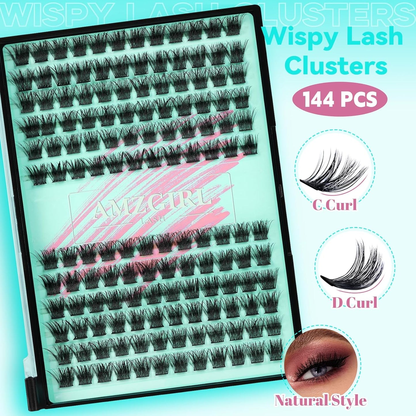 Wispy Lash Clusters Eyelash Extensions 144pcs Individual Lashes Cluster 10mm D Curl Fake Eyelash with Thin Band DIY Cluster Lashes At Home For Beginners (D-10mm) - Glowelle