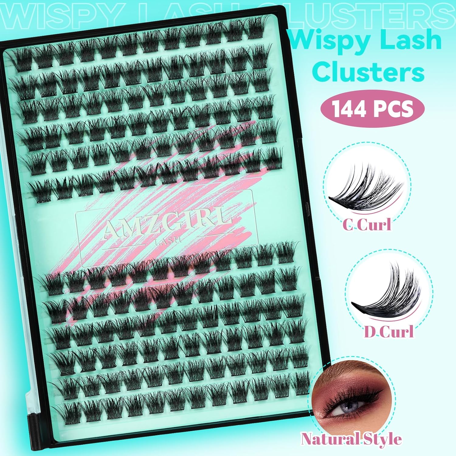 Wispy Lash Clusters Eyelash Extensions 144pcs Individual Lashes Cluster 10mm D Curl Fake Eyelash with Thin Band DIY Cluster Lashes At Home For Beginners (D-10mm) - Glowelle