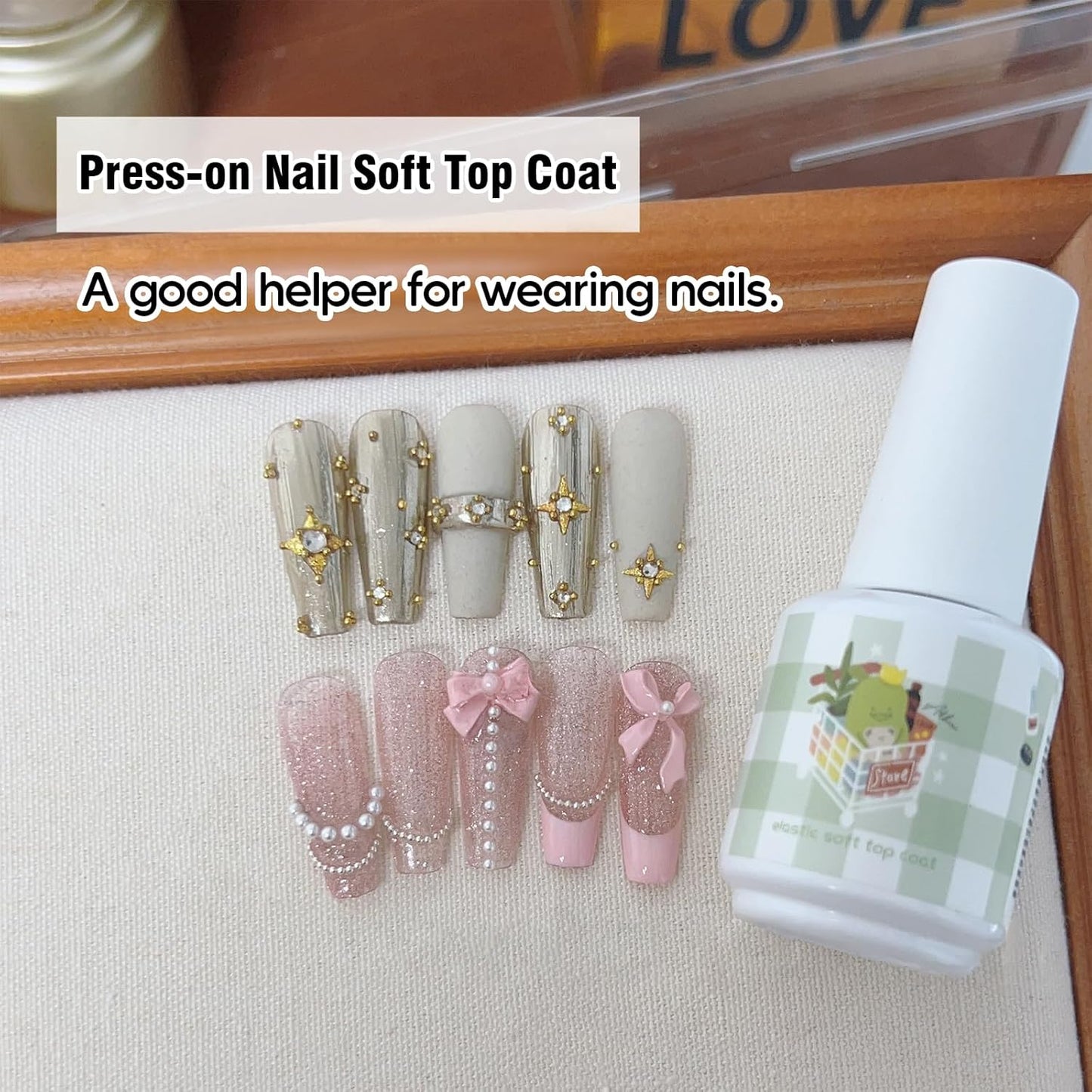 ADHERE 15ML Gel Top Coat,No Wipe Press-on Nail Soft Top Coat Nail Polish for Wearable Nails, Long Lasting with Memory Repair Function, UV Light Cured.