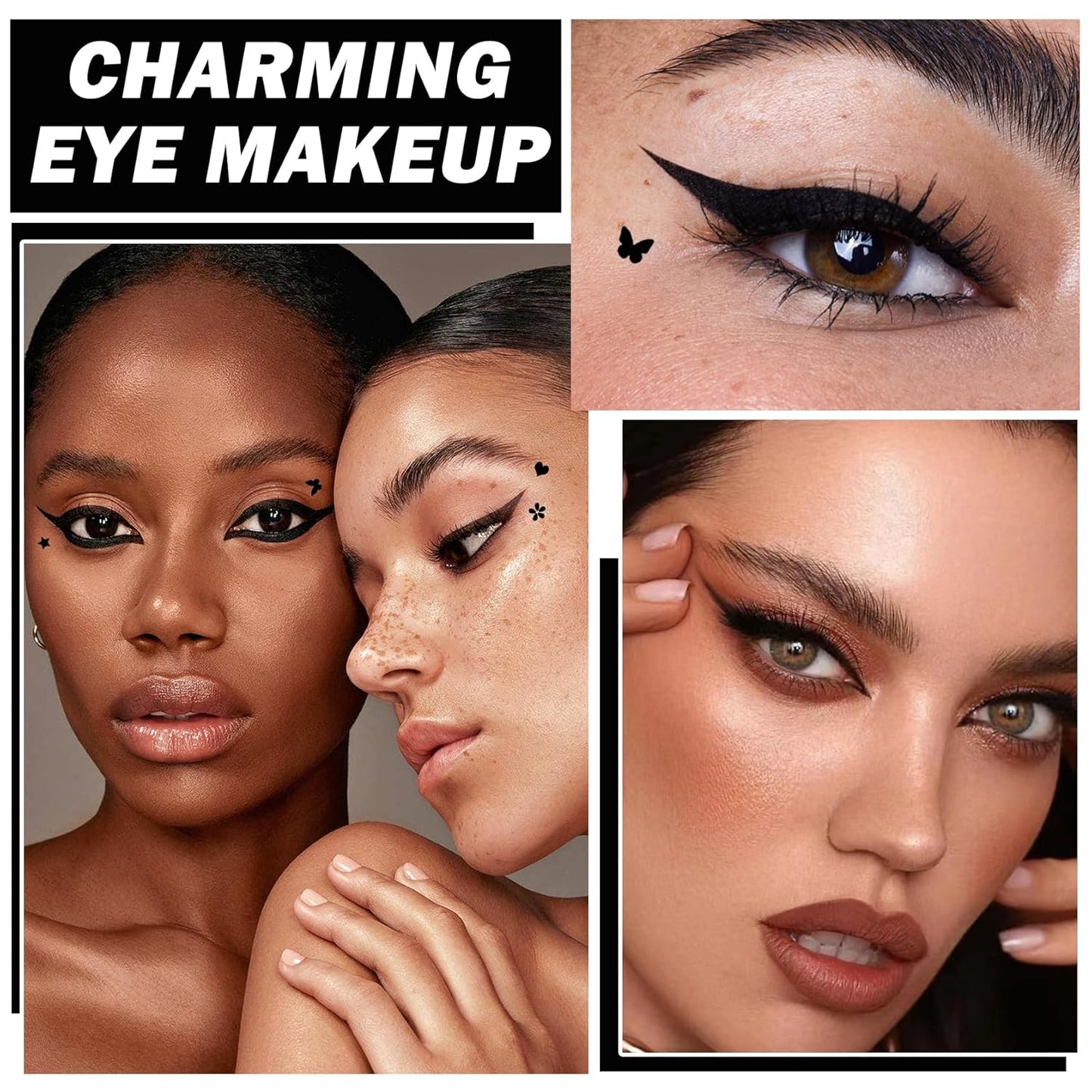 5PCS Liquid Winged Eyeliner Stamp Pen Set - Double-headed Black Eye Liner Pencil - Long-lasting Waterproof Stamp Eyeliner Set for Eye Makeup - Star, Heart, Flower, Butterfly, Triangle