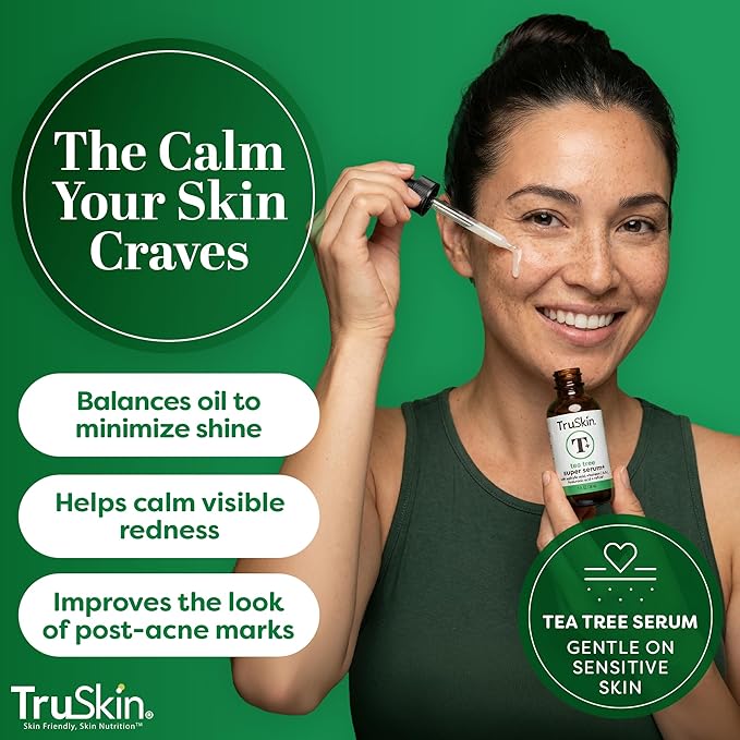 TruSkin Tea Tree Oil Acne Treatment Serum for Face – Salicylic Acid, Niacinamide, Vitamin C & Retinol – Clarifying Super Facial Serum for Acne-Prone Skin & Pores, 2 Oz