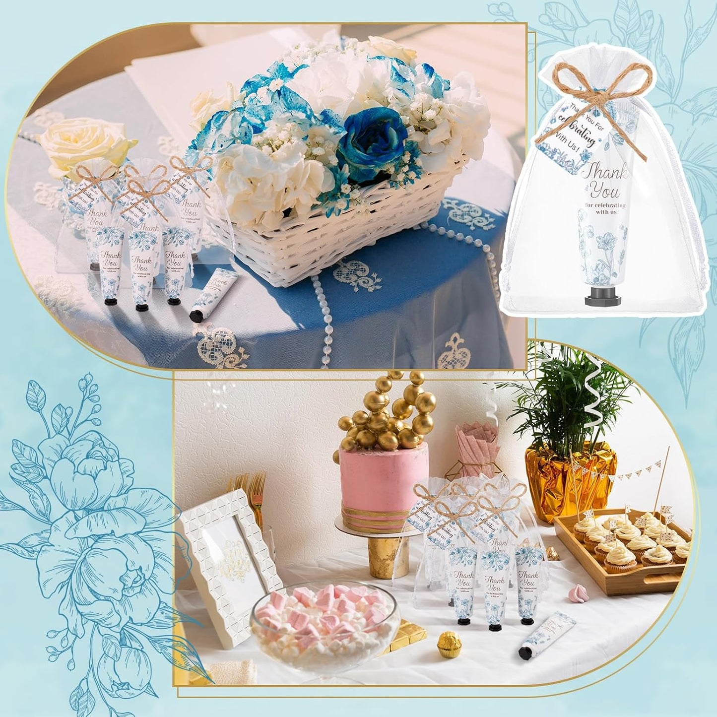 48 Sets Baby Shower Hand Cream Party Favors for Guests Gift Bulk Travel Size Hand Lotion Set for Baby Shower Wedding Christmas(Blue Flower) - Glowelle