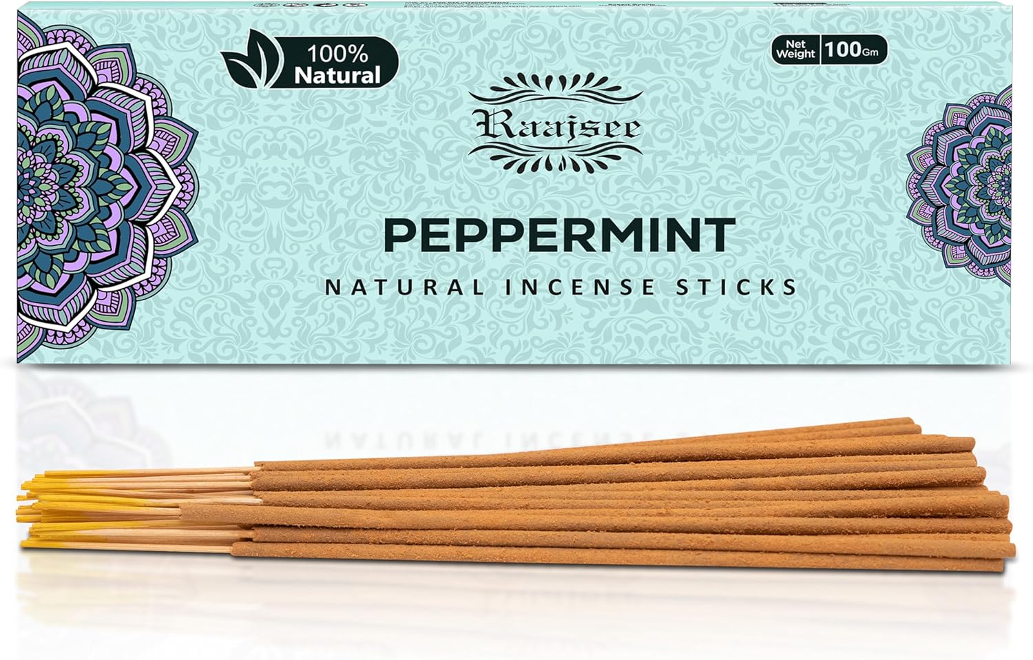 Peppermint Incense Sticks 100 gm Pack, Charcoal Free - 100% Natural,Organic Non Toxic Insence Sticks, Inscents Made with Flowers, Meditation Gifts for Spiritual Cleansing, Relaxation - Glowelle