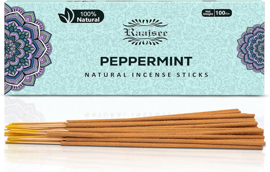 Peppermint Incense Sticks 100 gm Pack, Charcoal Free - 100% Natural,Organic Non Toxic Insence Sticks, Inscents Made with Flowers, Meditation Gifts for Spiritual Cleansing, Relaxation - Glowelle