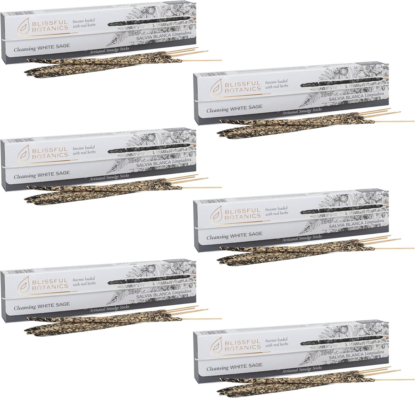 Tulasi White Sage Smudge Incense Sticks Pack – 48 Natural Smudge Sticks (6 Boxes x 8), Long Burning (55 Min), Aromatherapy, Spiritual Cleansing, Meditation, Mood Lifting, Air Purifying Incense - Glowelle