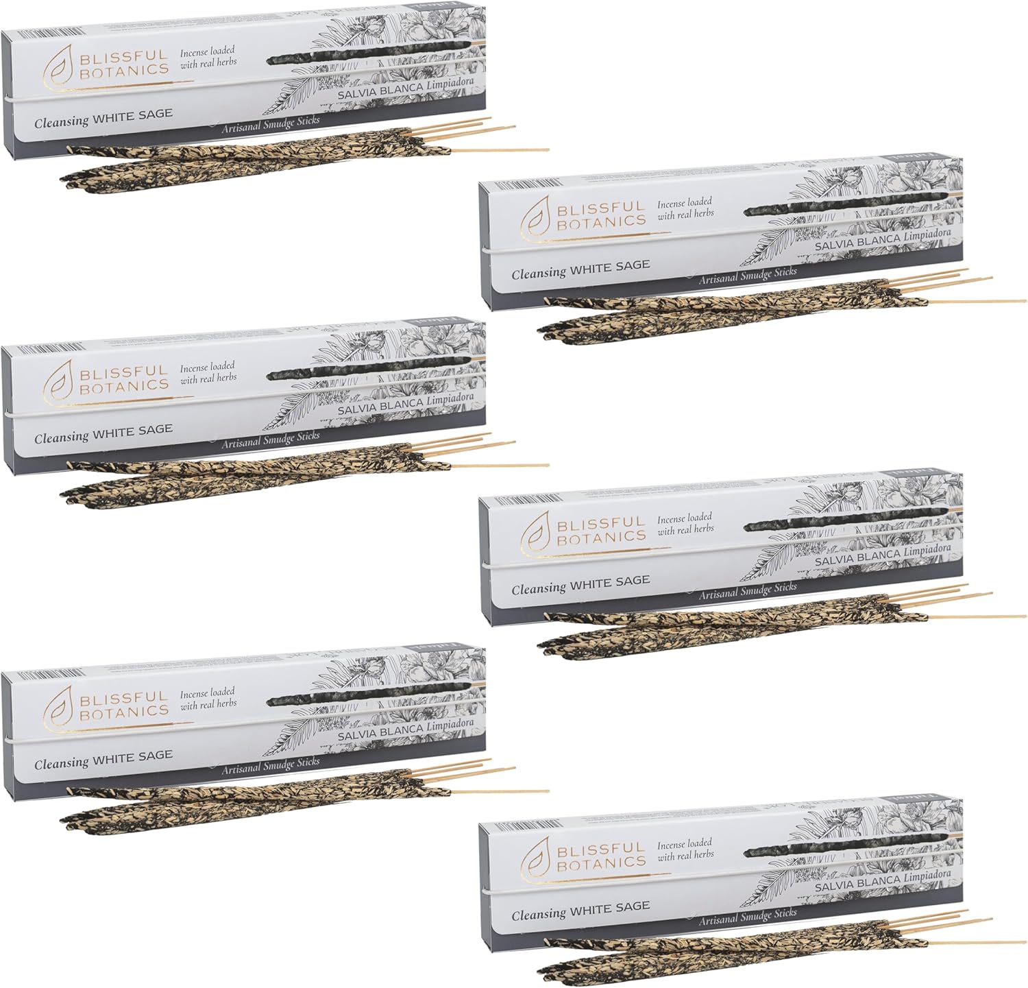 Tulasi White Sage Smudge Incense Sticks Pack – 48 Natural Smudge Sticks (6 Boxes x 8), Long Burning (55 Min), Aromatherapy, Spiritual Cleansing, Meditation, Mood Lifting, Air Purifying Incense - Glowelle