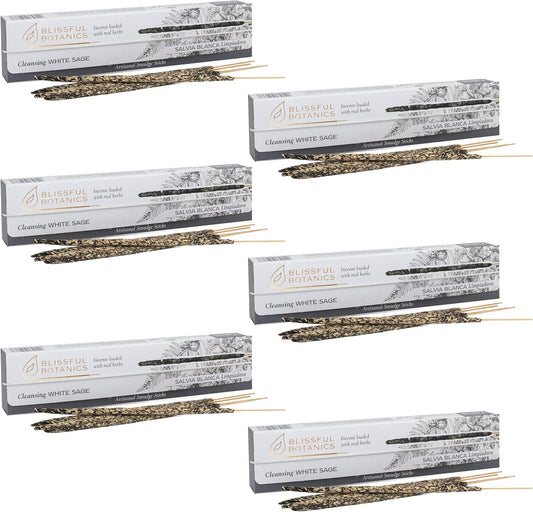 Tulasi White Sage Smudge Incense Sticks Pack – 48 Natural Smudge Sticks (6 Boxes x 8), Long Burning (55 Min), Aromatherapy, Spiritual Cleansing, Meditation, Mood Lifting, Air Purifying Incense - Glowelle