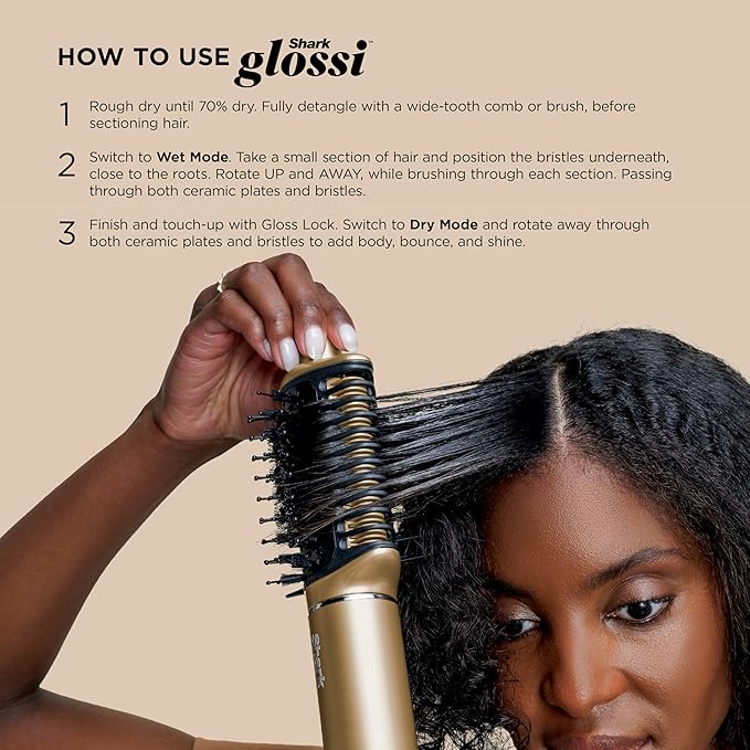 Shark Glam Ceramic & Powerful Air Styling & Drying System, with Silki Straightener & Shark Glossi Air Glosser, for Drying, Curling, Straightening & Glossing, Gold, HD6051S (Straight & Wavy Hair)