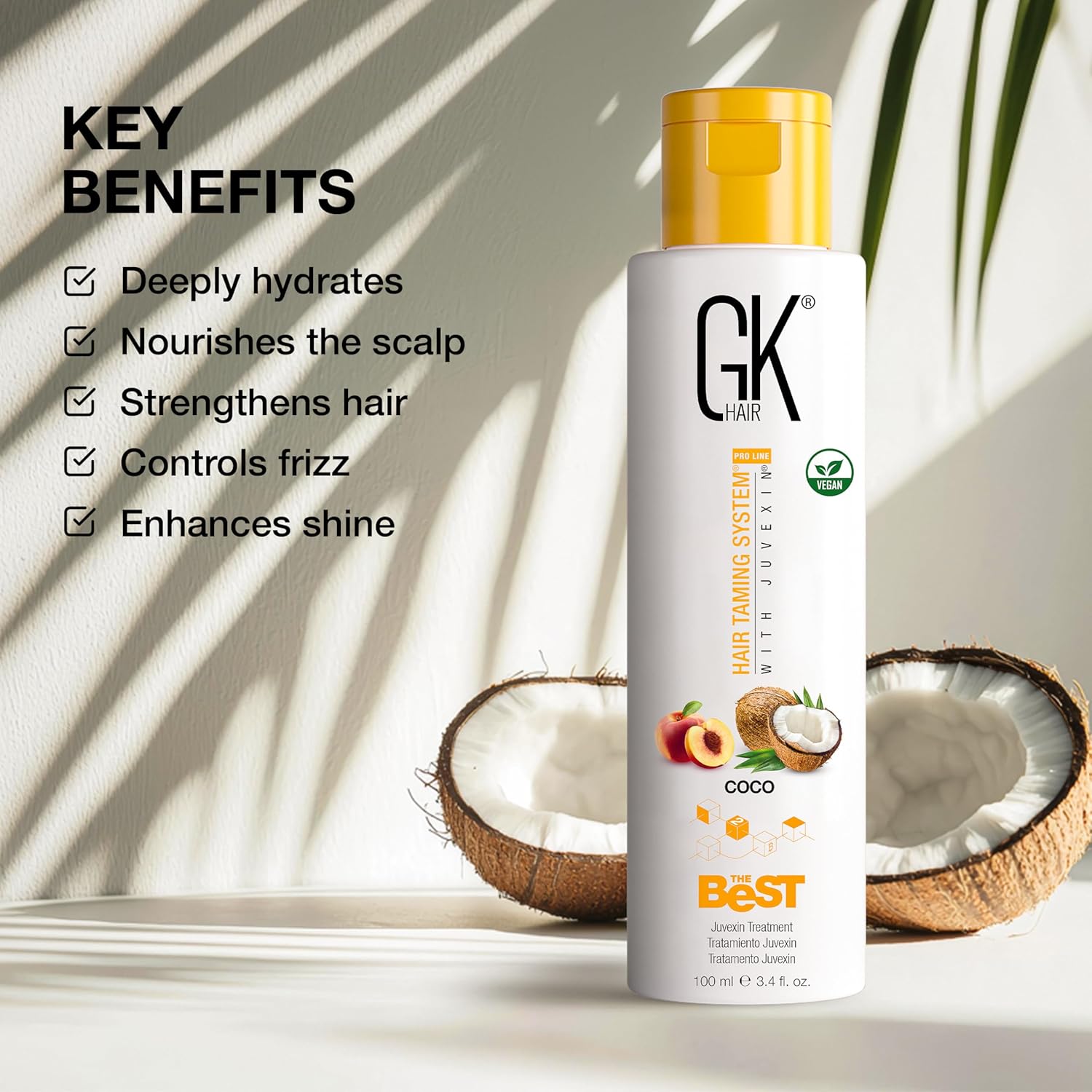 GK HAIR Global Keratin The Best COCO (3.4 Fl Oz/100ml) Smoothing Keratin Hair Treatment - Professional Brazilian Complex Blowout Straightening For Silky Smooth & Frizz Free Hair - Glowelle