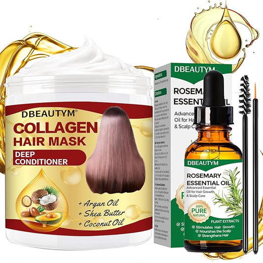 Collagen Hair Treatment Hair Mask & Rosemary Oil for Hair Growth,Deep Conditioner Hair Mask for Dry Damaged Hair,Hair Growth Oil for Hair Loss,Natural Hair Regrowth Treatment for Men and Women