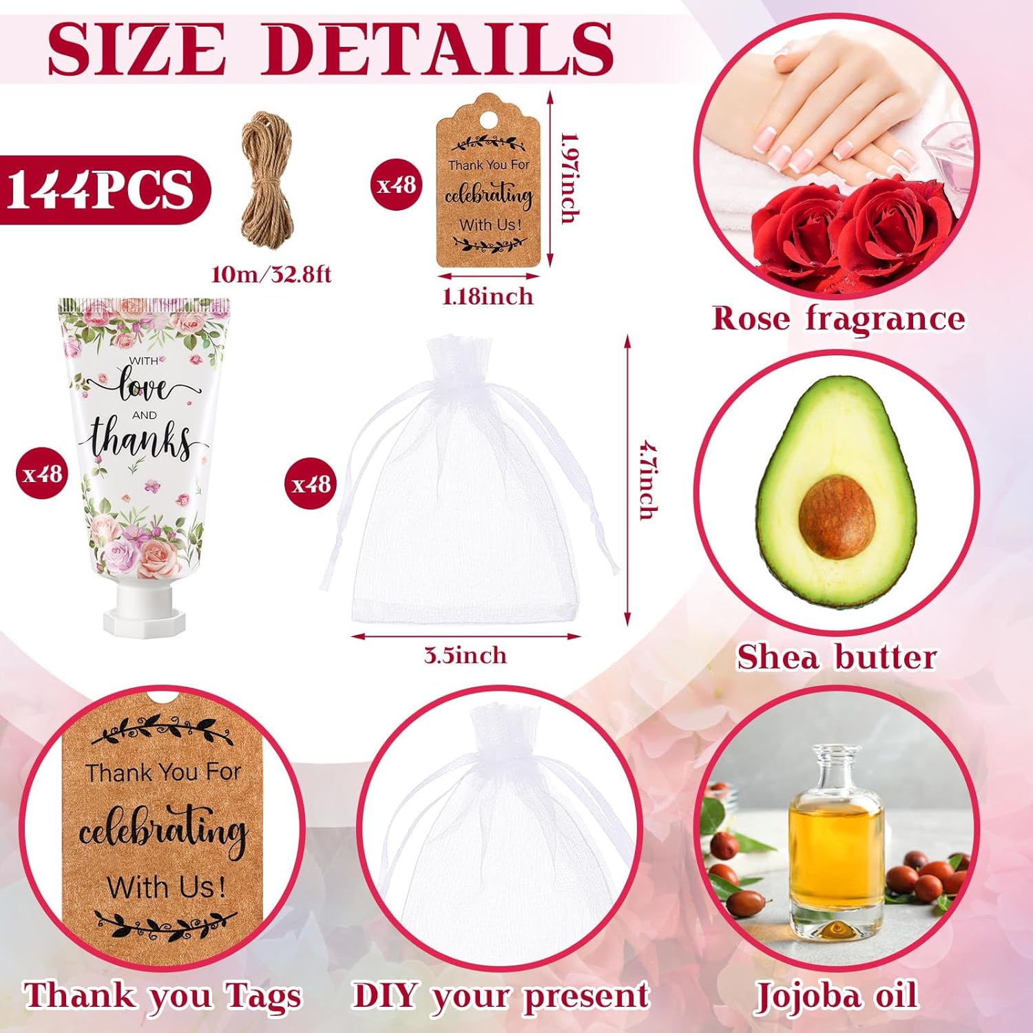 48 Sets Baby Shower Hand Cream Party Favors for Guests Gift Bulk Travel Size Hand Lotion Set for Baby Shower Wedding Christmas(Rose) - Glowelle