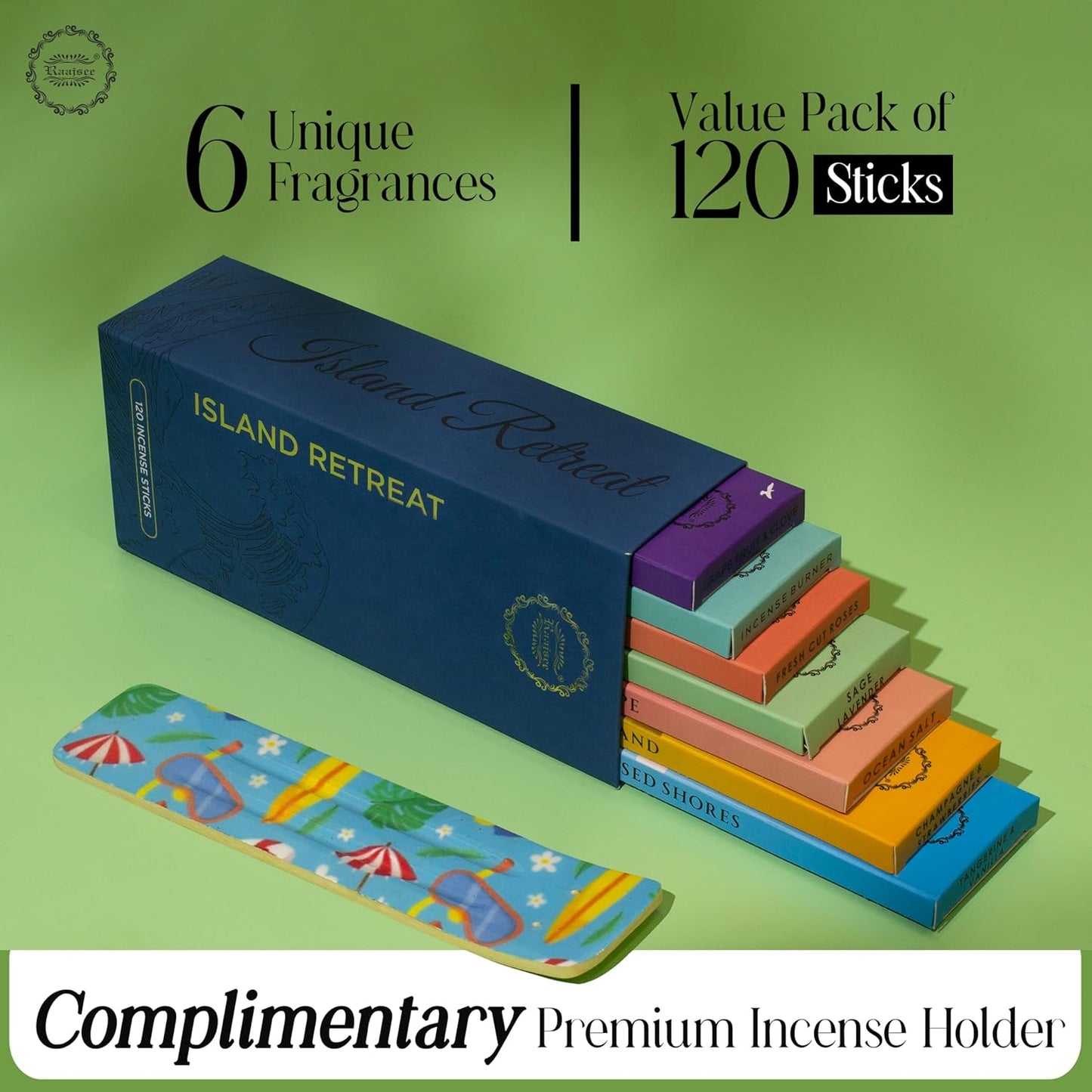 Raajsee Incense Sticks Natural, Set of 6 Organic Incents –120 Insence-Sticks with Holder– Aromatherapy Gifts, Non Toxic Clean Burning for Spiritual Cleansing – Ocean Salt, Grape Fruit Clove, Sage - Glowelle