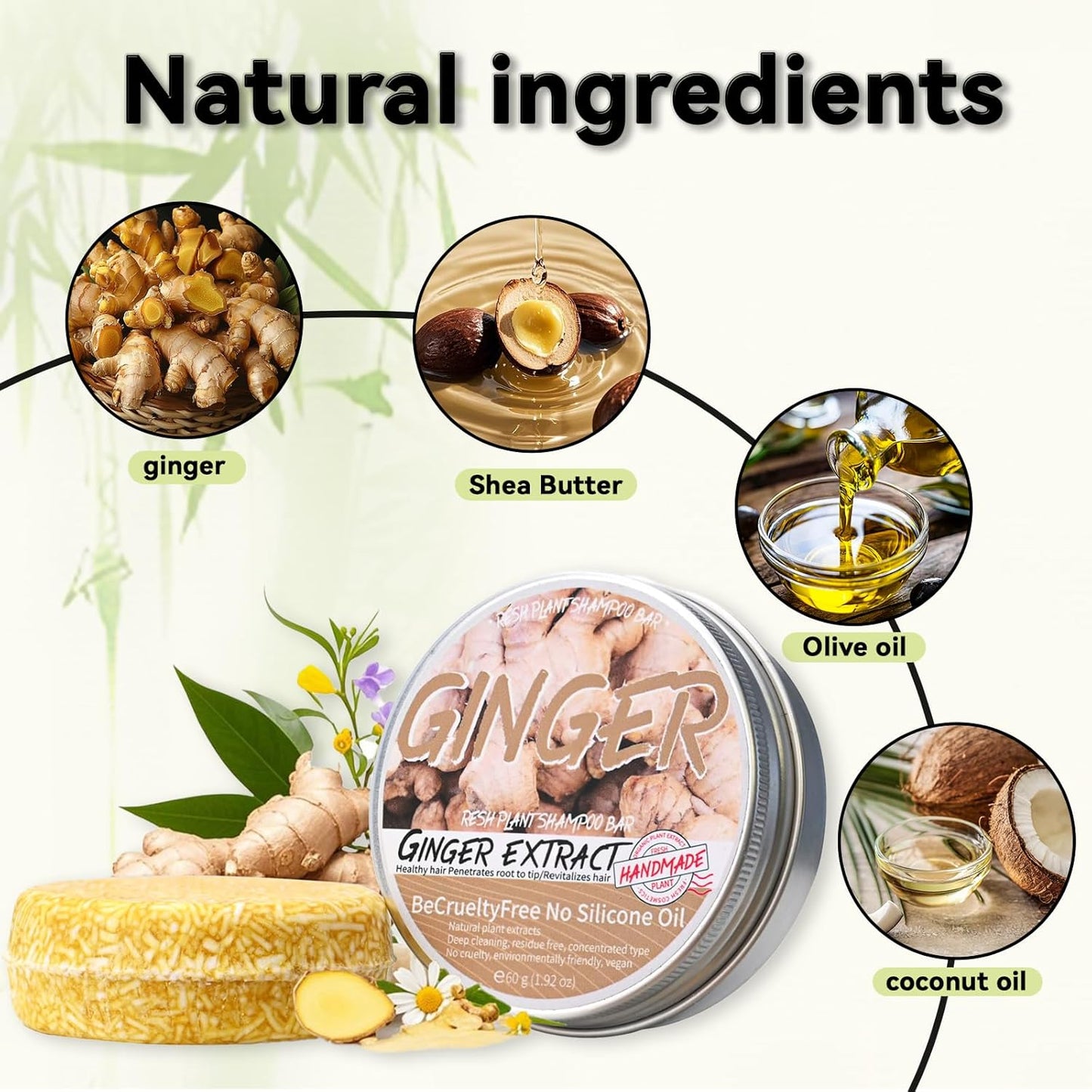 2PCS Ginger Shampoo Bar for Gray Hair, Natural Organics Shampoo and Conditioner Bar for Thinning Hair for Men & Women (Ginger) - Glowelle