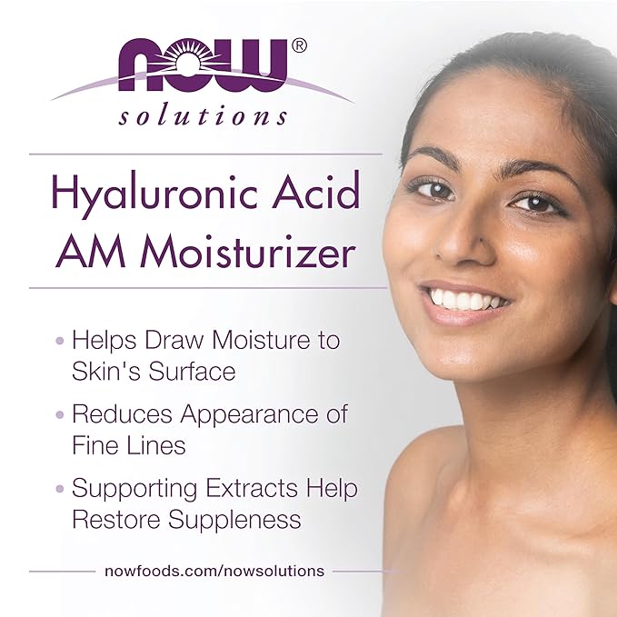 NOW Foods Solutions, Hyaluronic Acid Moisturizer, Smoothing and Toning, Rehydrating to Start Your Day, 2-Ounce