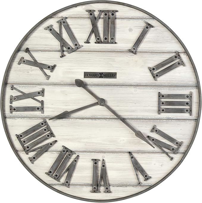 Howard Miller West Grove Oversized Gallery Wall Clock – Rustic Whitewashed Wooden Plank Design with Roman Numerals, Antique Farmhouse Décor, Battery Operated Oversized Style Statement Clock