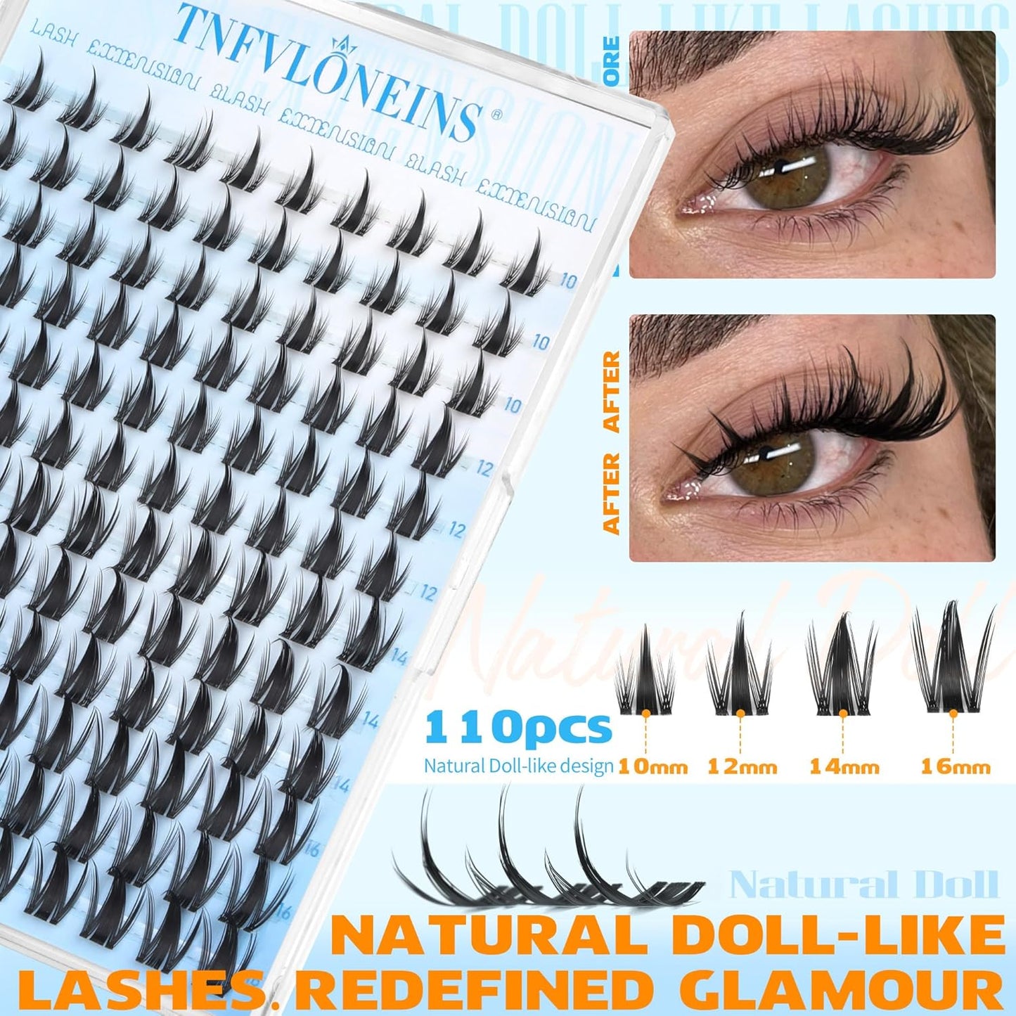 TNFVLONEINS Manga Lash Clusters with Spikes Fairy Eyelash Clusters Anime Cluster Eyelash Extensions Doll-like Individual Lashes Wide Band Eyelash Extension Natural Eye Lash Clusters - Glowelle