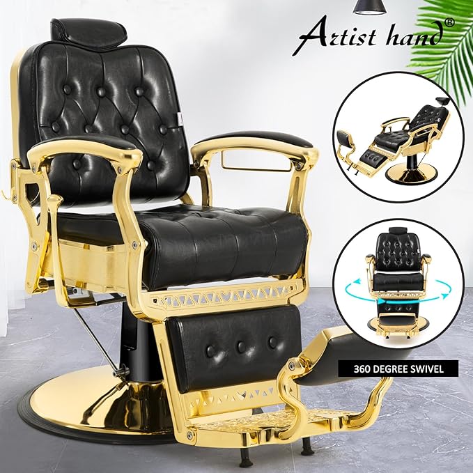 Artist hand Barber Chair Salon Chair Spa Equipment Vintage Heavy Duty Barber Chair(Gold)