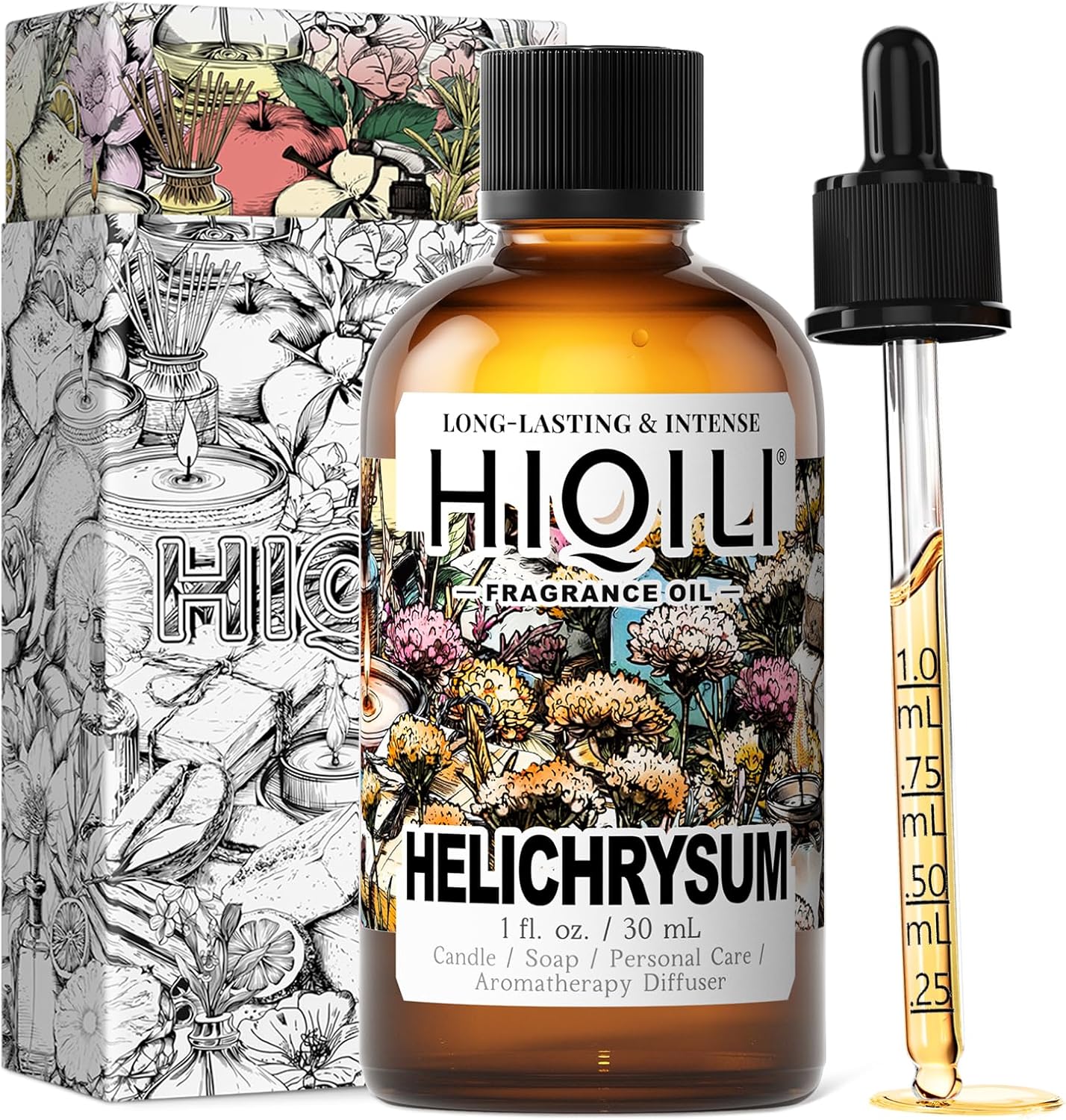 HIQILI Helichrysum Fragrance Oil for Home Diffuser, Floral Scents for Candle, Soap and Perfume Making, Blend to Body Lotion & Moisturizer - 1 Fl Oz